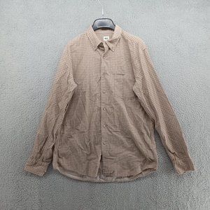 Uniqlo Shirt Mens Medium Tan Beige Grid‎ Corduroy Button Up Geometric Preppy